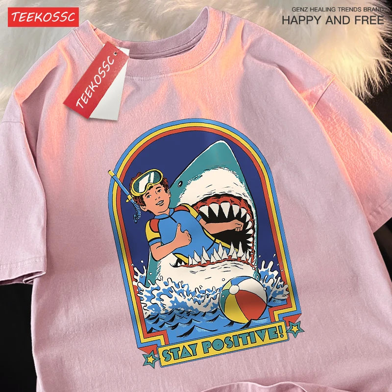 Stay Positive Retro Shark Tee