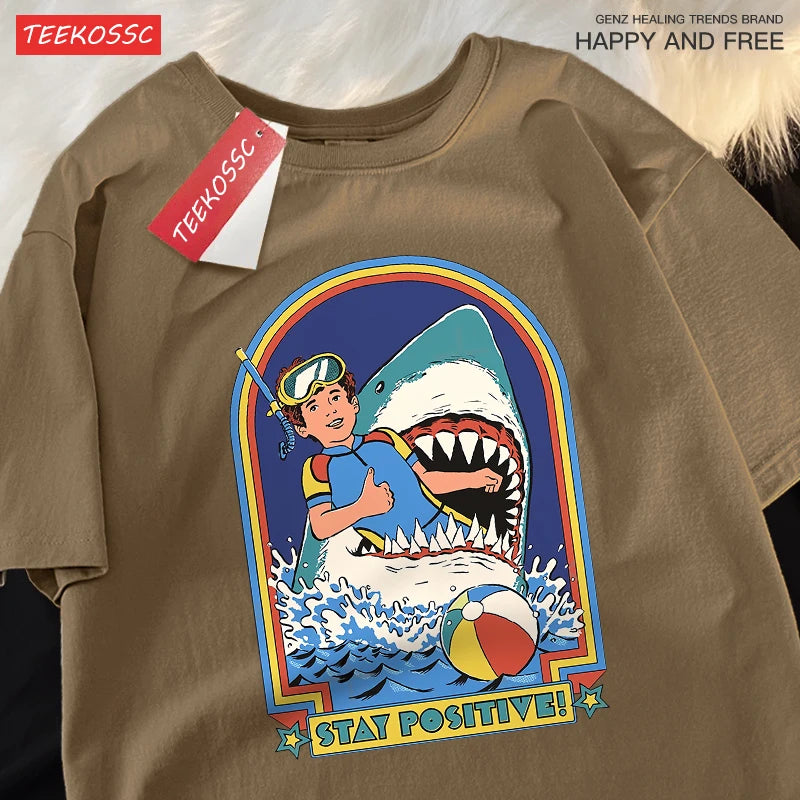 Stay Positive Retro Shark Tee