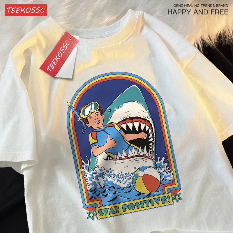 Stay Positive Retro Shark Tee