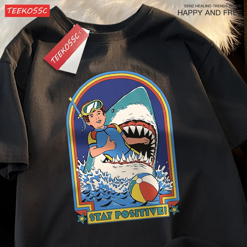 Stay Positive Retro Shark Tee