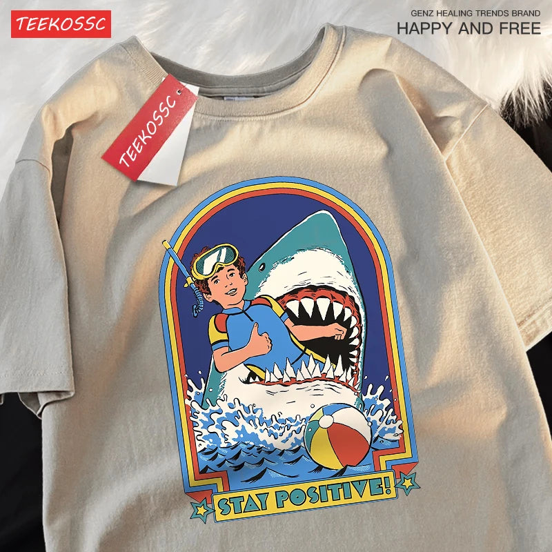 Stay Positive Retro Shark Tee