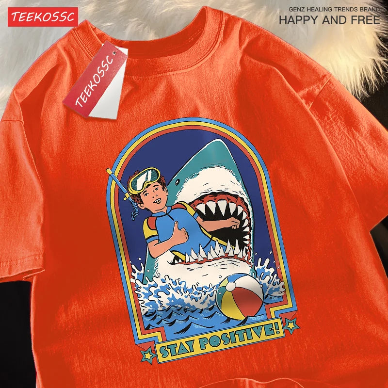Stay Positive Retro Shark Tee