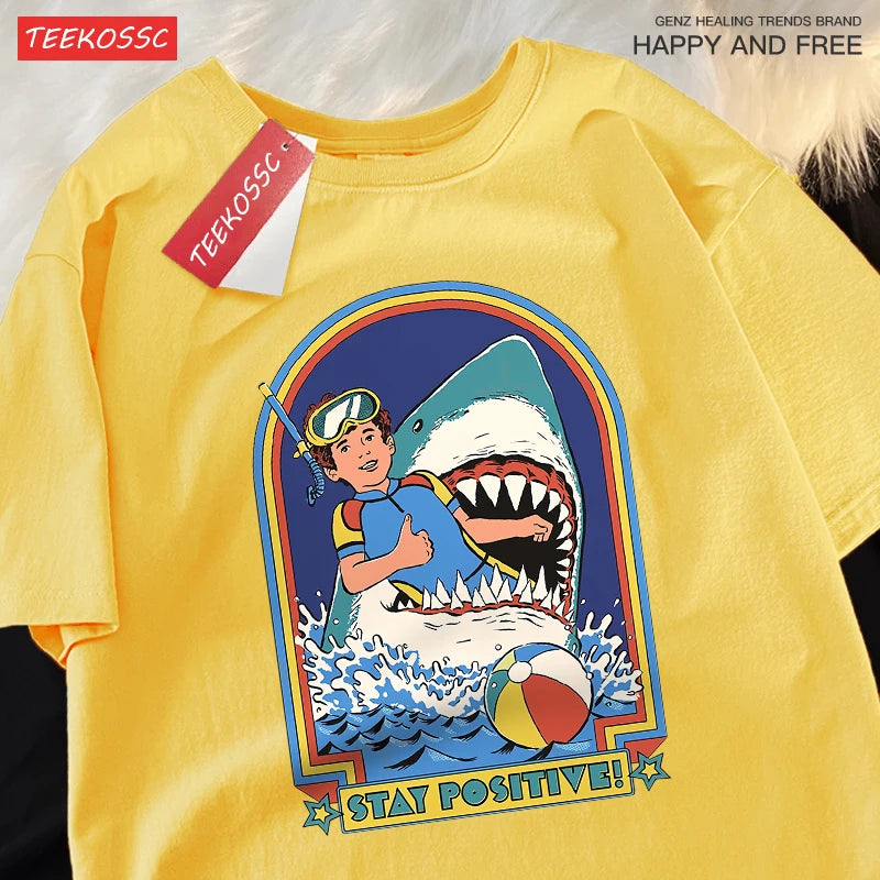 Stay Positive Retro Shark Tee