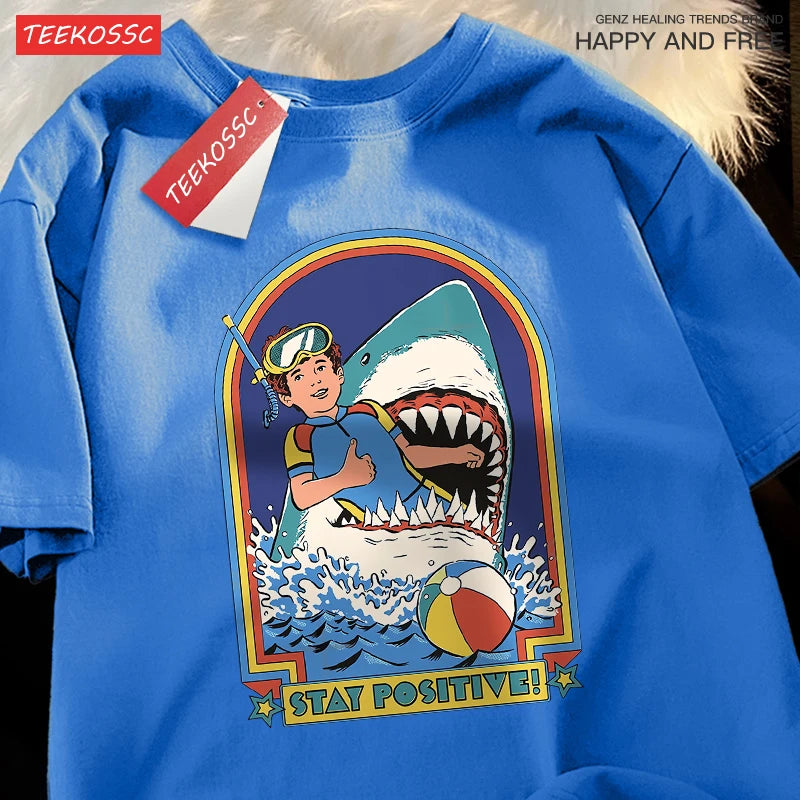 Stay Positive Retro Shark Tee