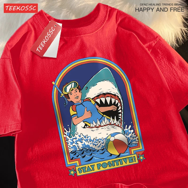 Stay Positive Retro Shark Tee