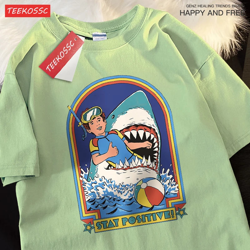Stay Positive Retro Shark Tee