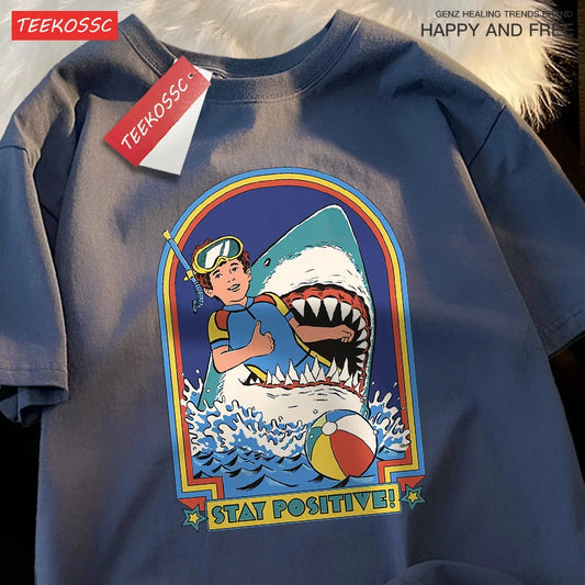 Stay Positive Retro Shark Tee